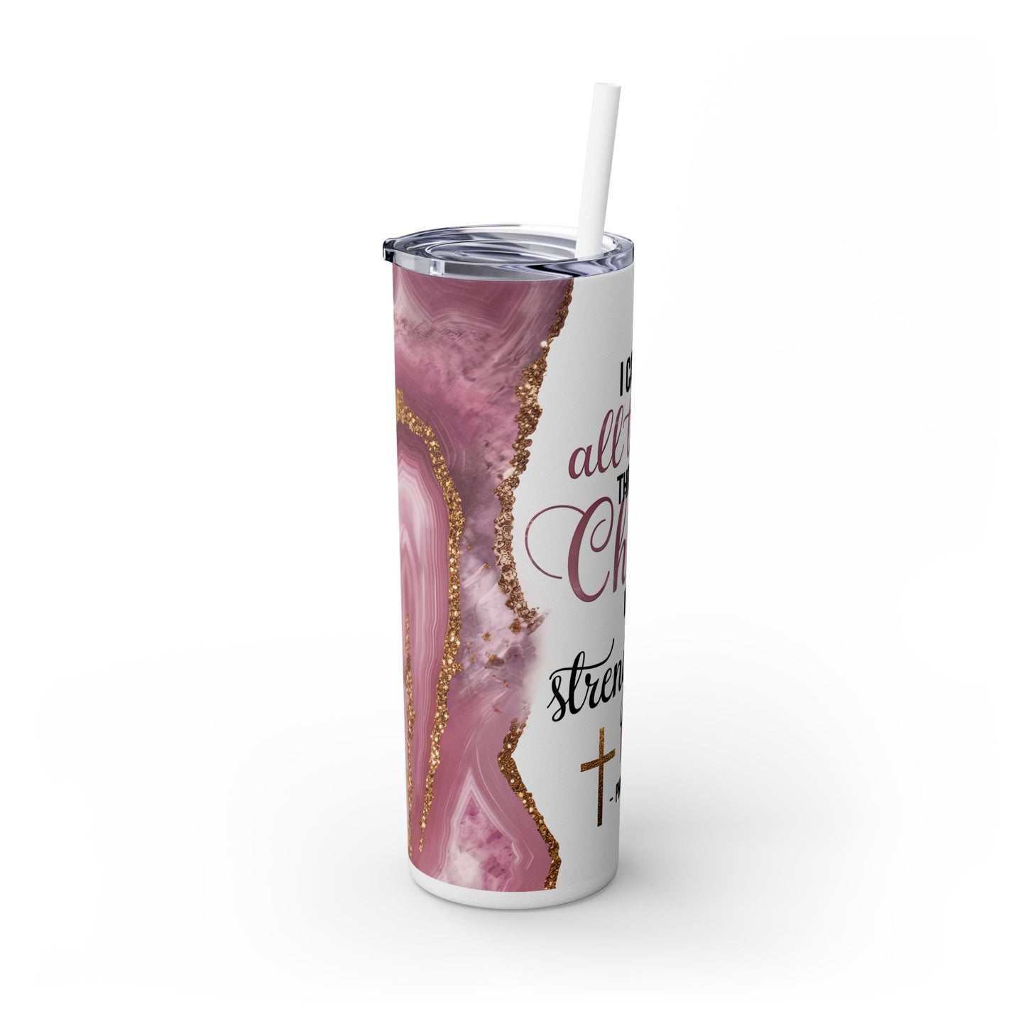 Christian Inspirational Skinny Tumbler, 20oz | Motivational Drinkware for Faithful Adventures, Gift for Her, Bible Verse