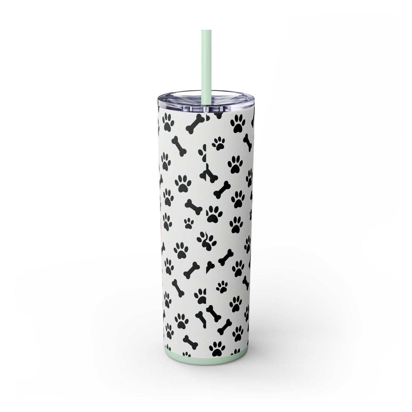 Dachshund Paw Print Skinny Tumbler 20oz — Cute Wiener Dog Travel Cup with Straw