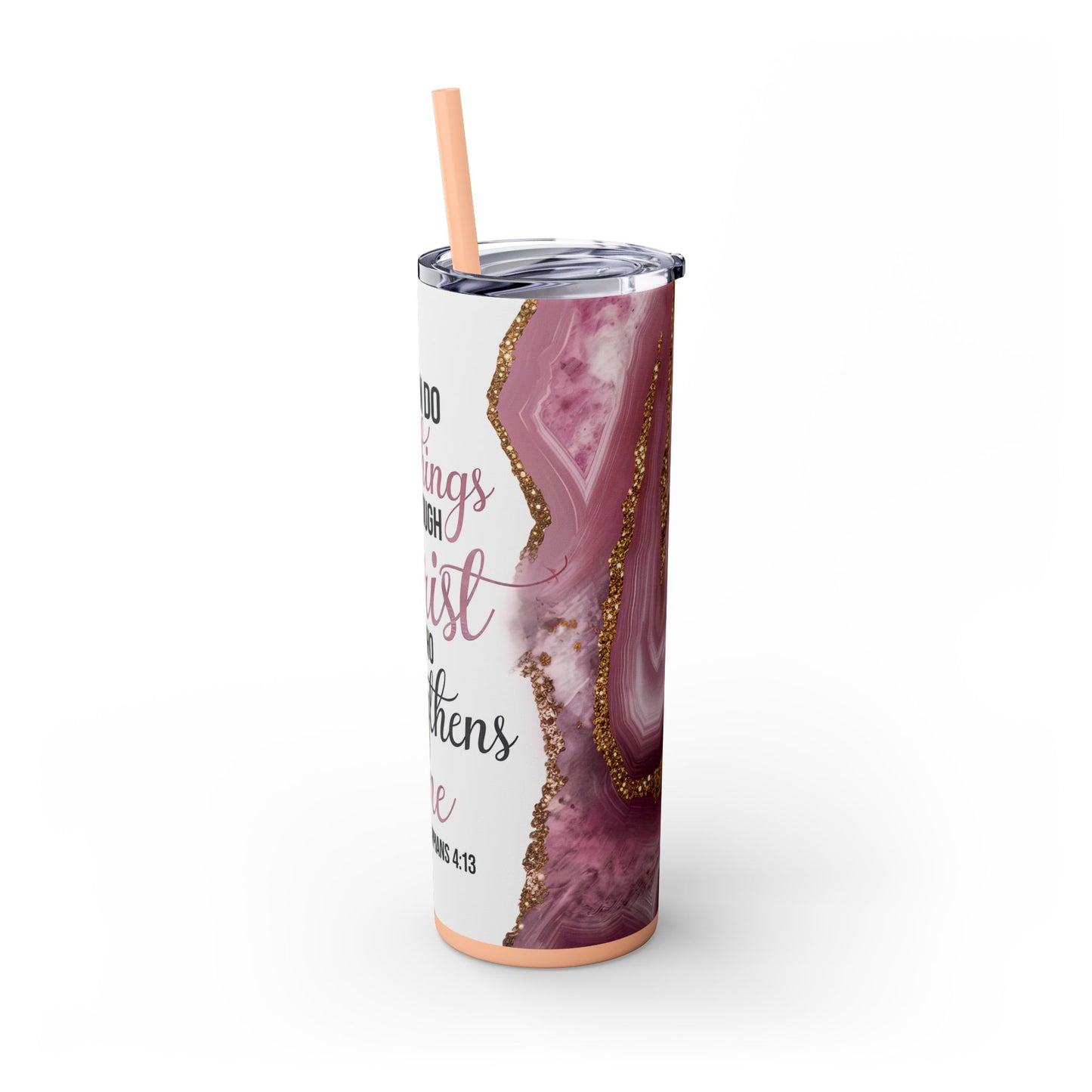 Christian Inspirational Skinny Tumbler, 20oz | Motivational Drinkware for Faithful Adventures, Gift for Her, Bible Verse