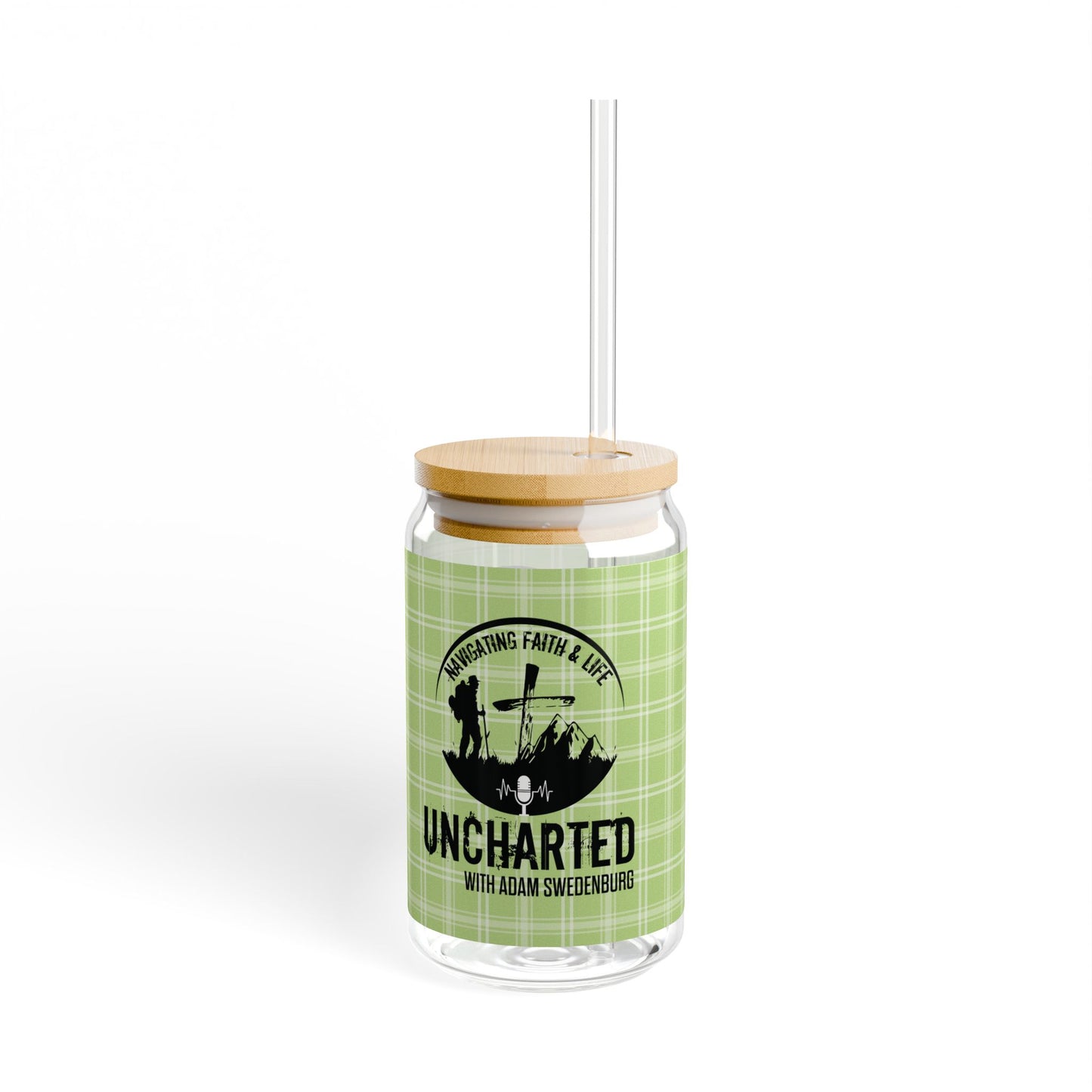 Uncharted with Adam Sweeting Glass Can Tumbler, 16oz with Straw & Bamboo Lid