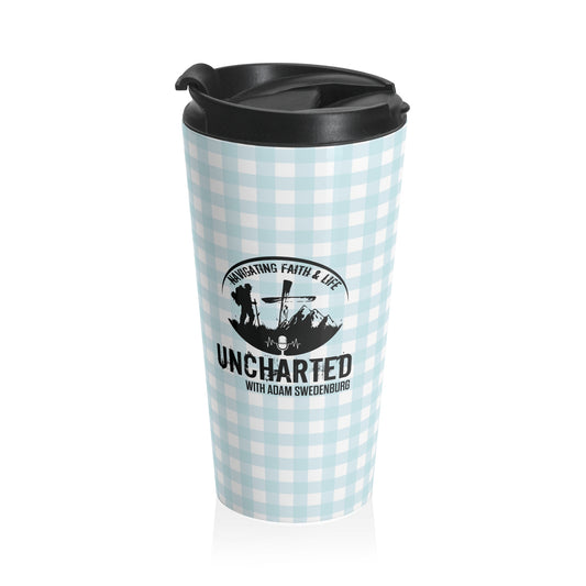 Travel Mug — Light Blue Gingham Stainless Steel Tumbler