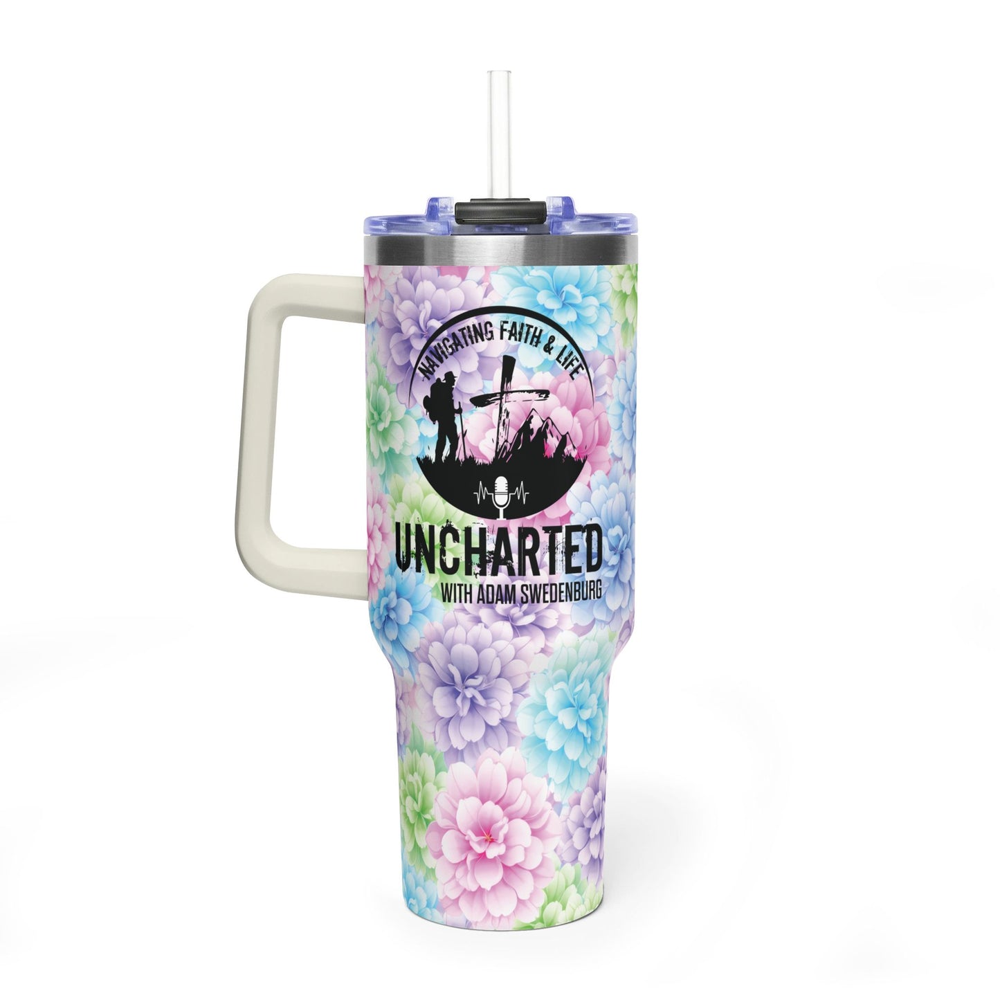 40oz Floral Vacuum Tumbler — "Uncharted" Podcast Design
