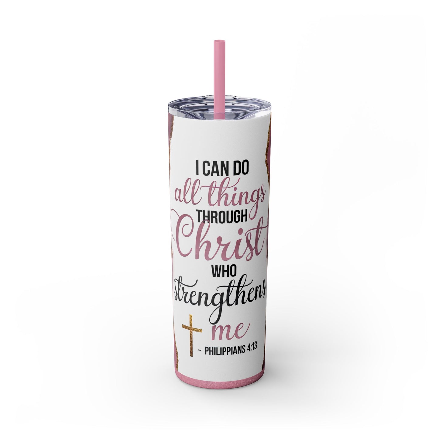 Christian Inspirational Skinny Tumbler, 20oz | Motivational Drinkware for Faithful Adventures, Gift for Her, Bible Verse