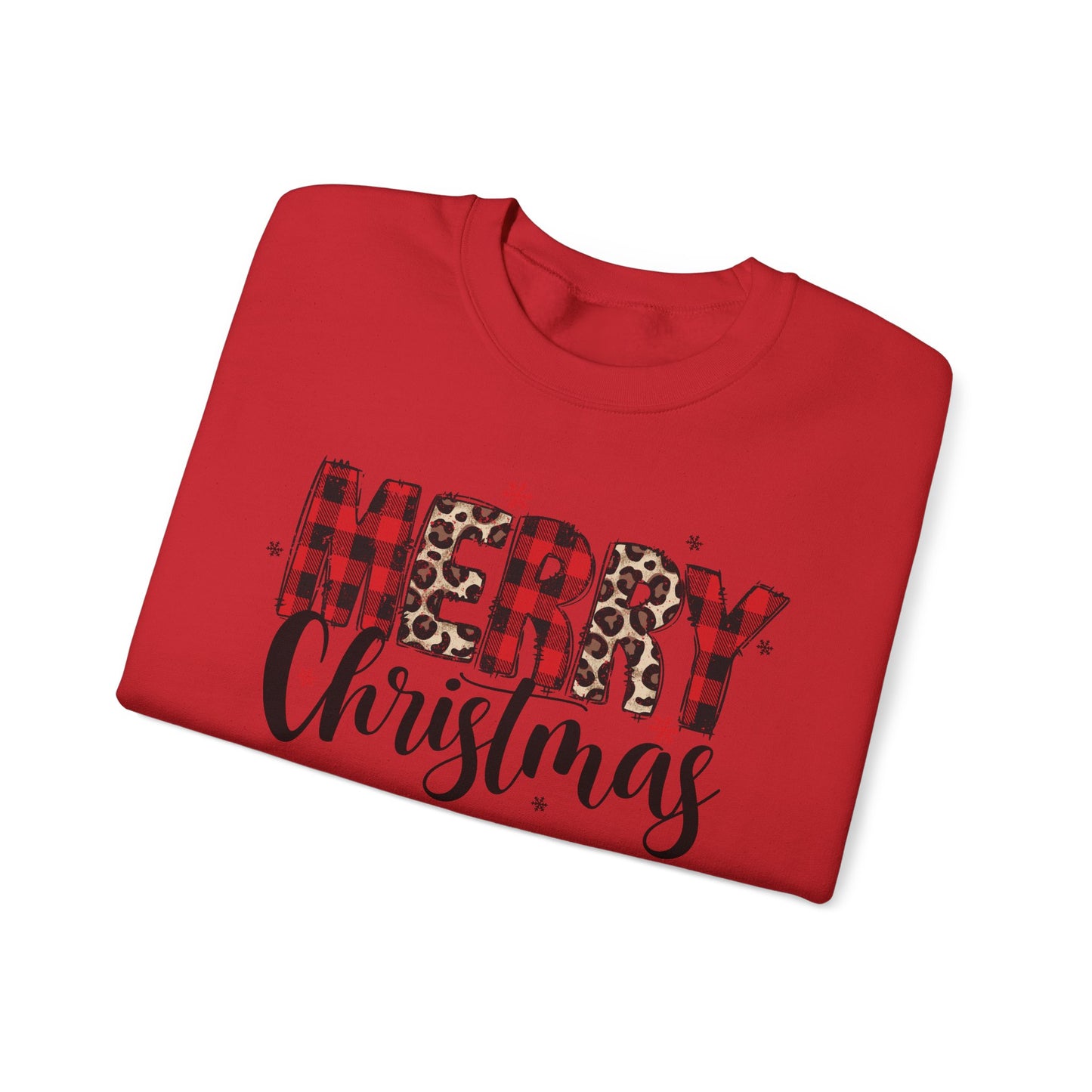 Christmas Sweatshirt - "Merry Christmas" Plaid & Leopard Holiday Crewneck