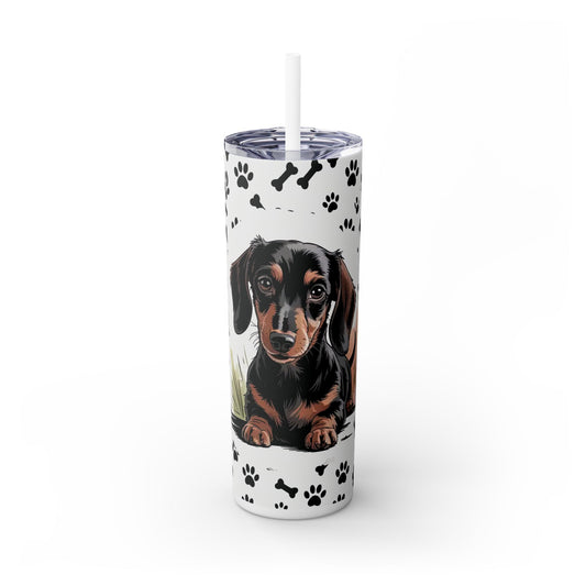 Dachshund Paw Print Skinny Tumbler 20oz — Cute Wiener Dog Travel Cup with Straw