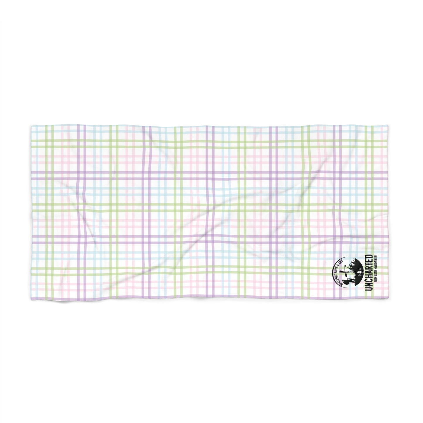 Pastel Plaid Beach Towel with World Traveler Logo