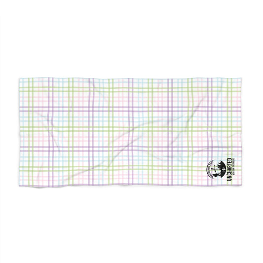 Pastel Plaid Beach Towel with World Traveler Logo