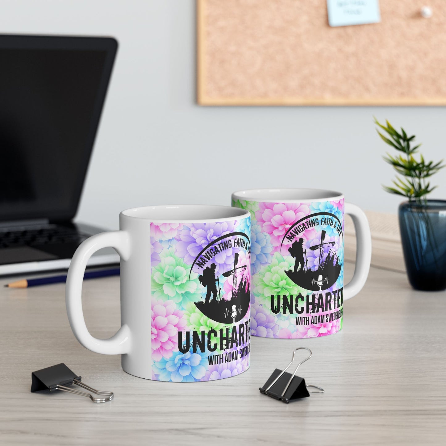 Motocross Uncle Mug — 'Uncharted' Skull Design on Pastel Floral 11oz/15oz Ceramic
