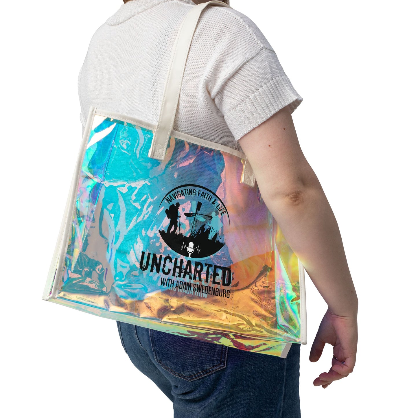 Holographic Beach Tote Bag — 'Uncharted' Clear Iridescent Carryall