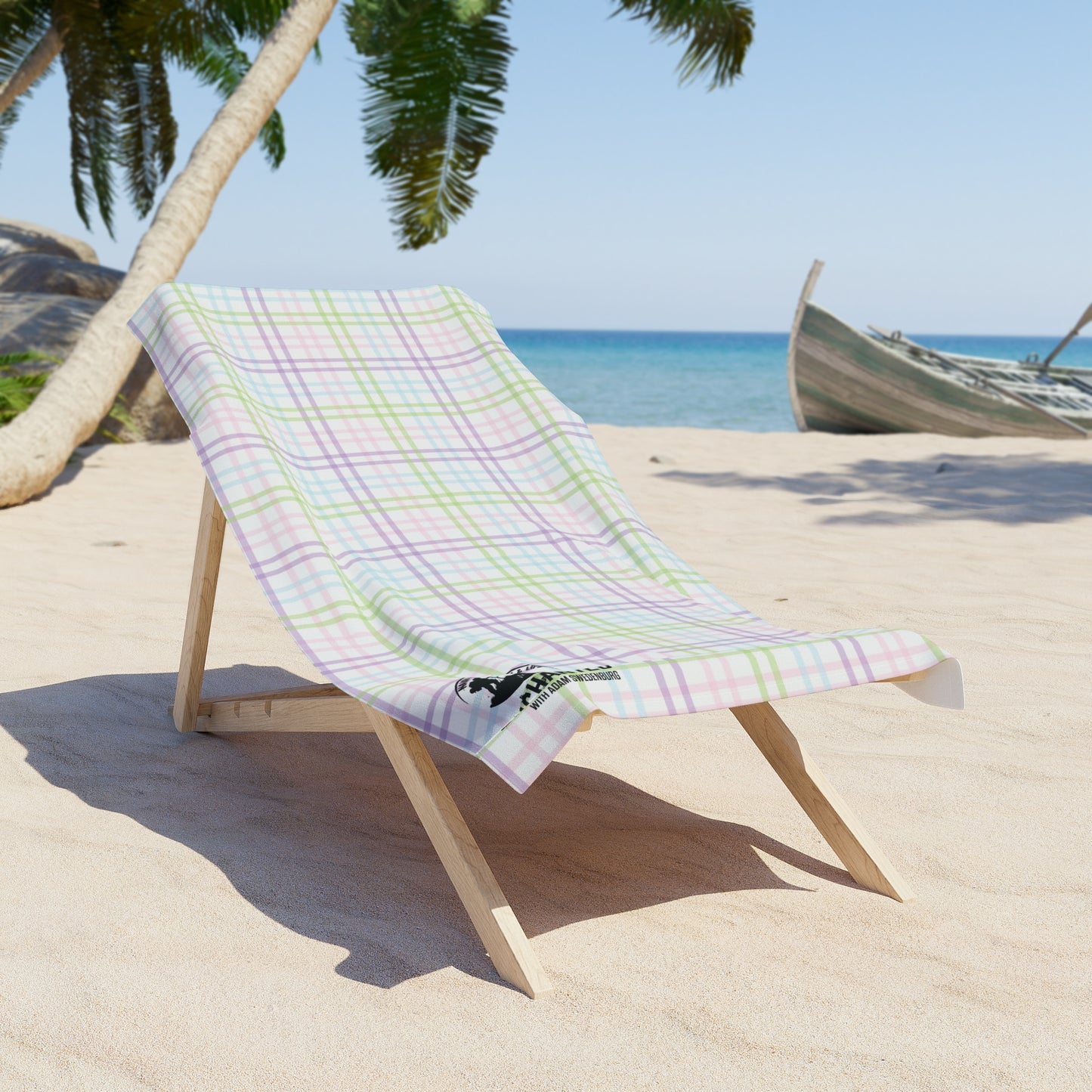 Pastel Plaid Beach Towel with World Traveler Logo