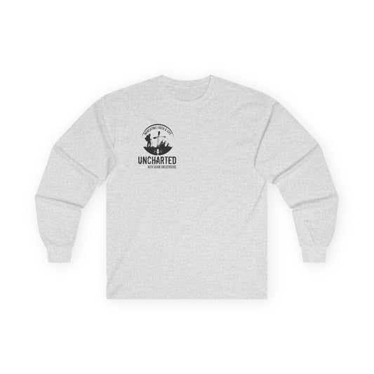 Long Sleeve Tee — 'Uncharted' Adventure Graphic with Festive Bow Back