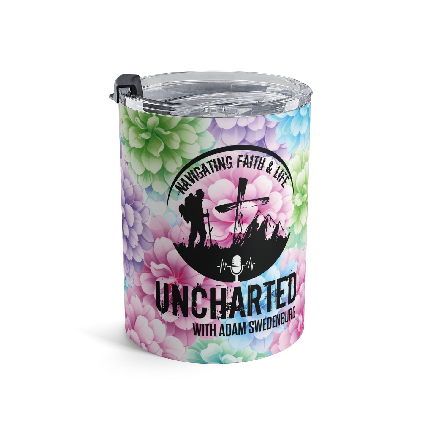 10oz Floral Tumbler — Pastel Succulent Design with 'Uncharted' Logo