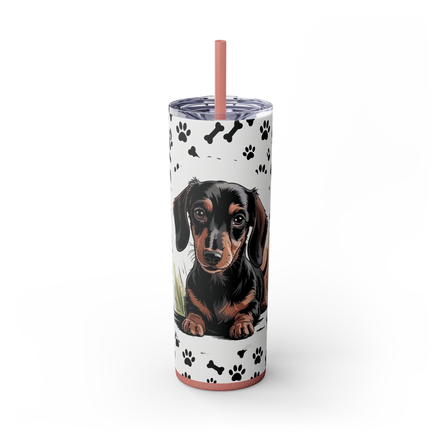 Dachshund Paw Print Skinny Tumbler 20oz — Cute Wiener Dog Travel Cup with Straw