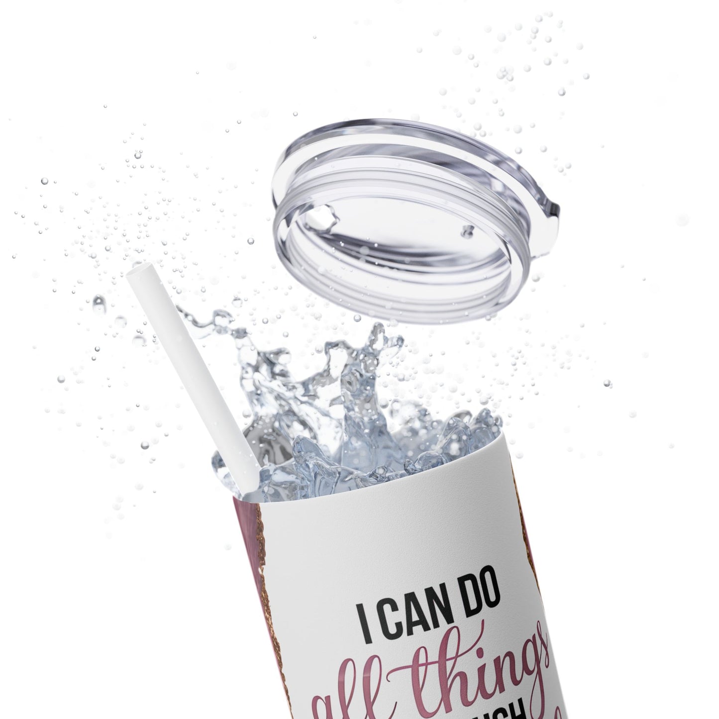Christian Inspirational Skinny Tumbler, 20oz | Motivational Drinkware for Faithful Adventures, Gift for Her, Bible Verse