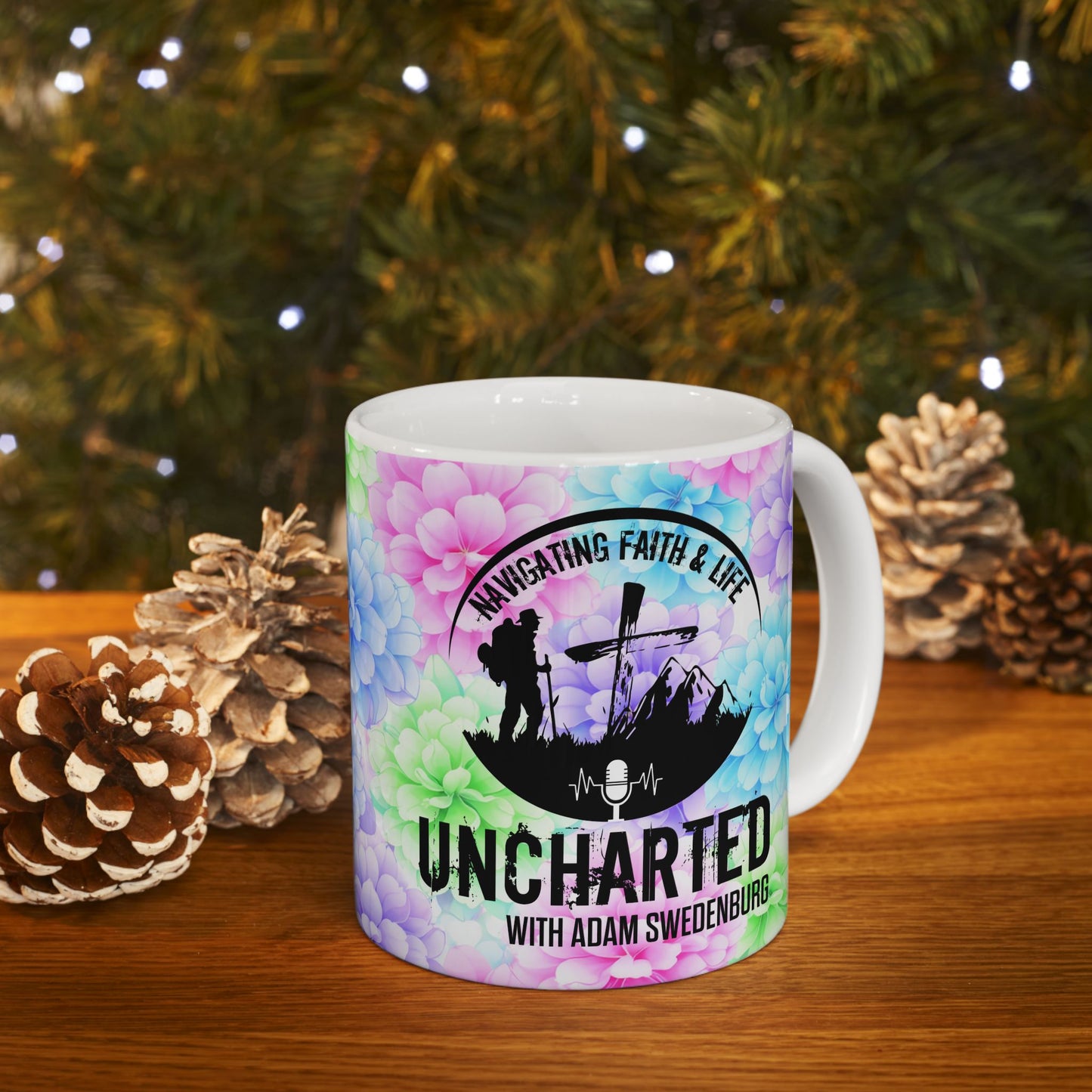 Motocross Uncle Mug — 'Uncharted' Skull Design on Pastel Floral 11oz/15oz Ceramic