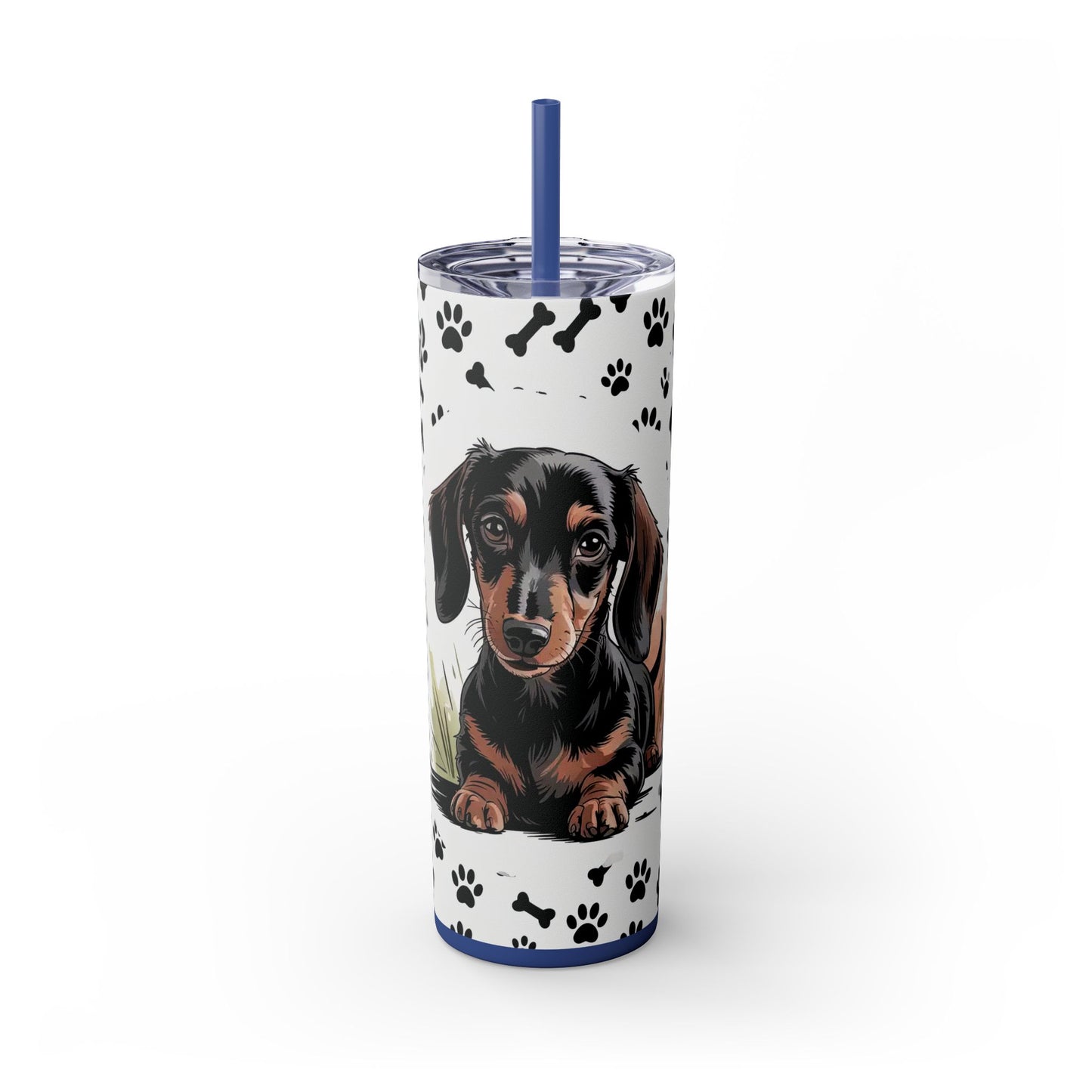 Dachshund Paw Print Skinny Tumbler 20oz — Cute Wiener Dog Travel Cup with Straw