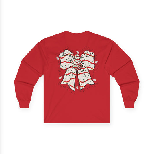 Long Sleeve Tee — 'Uncharted' Adventure Graphic with Festive Bow Back