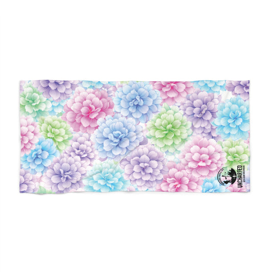Pastel Hydrangea Beach Towel — Floral Seaside Towel for Pool, Ocean & Summer