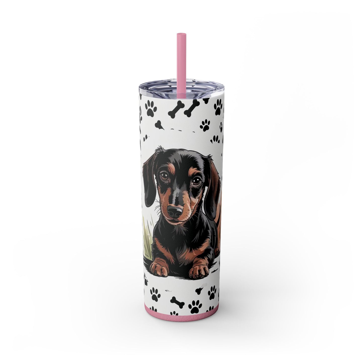 Dachshund Paw Print Skinny Tumbler 20oz — Cute Wiener Dog Travel Cup with Straw