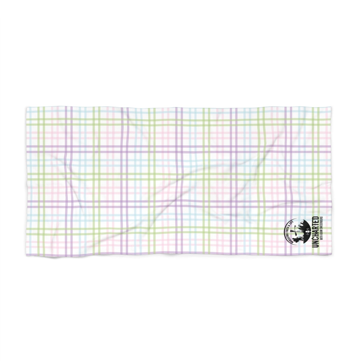 Pastel Plaid Beach Towel with World Traveler Logo