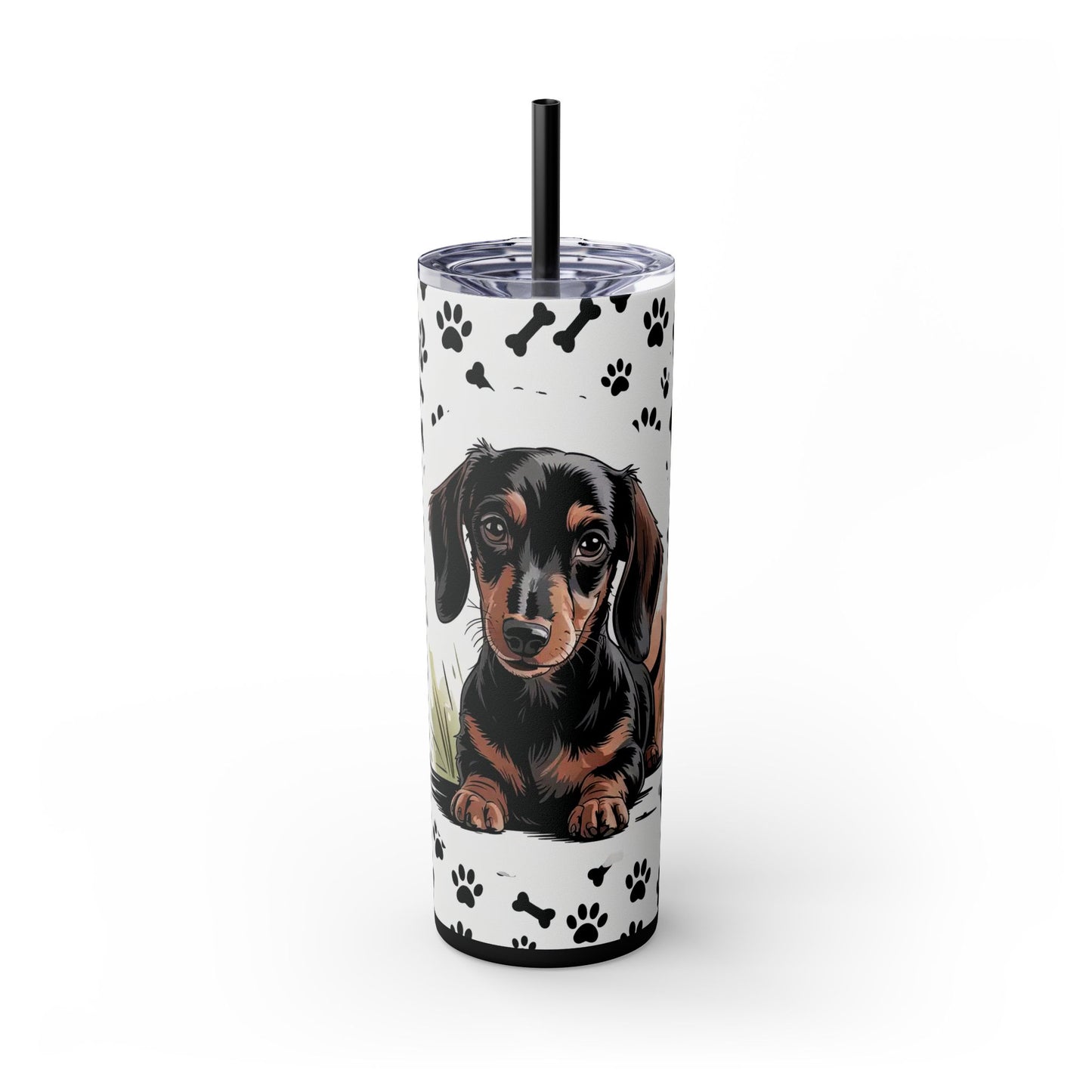 Dachshund Paw Print Skinny Tumbler 20oz — Cute Wiener Dog Travel Cup with Straw