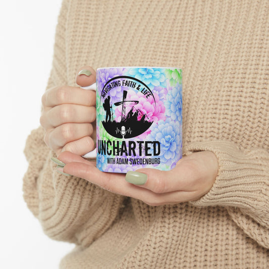 Motocross Uncle Mug — 'Uncharted' Skull Design on Pastel Floral 11oz/15oz Ceramic