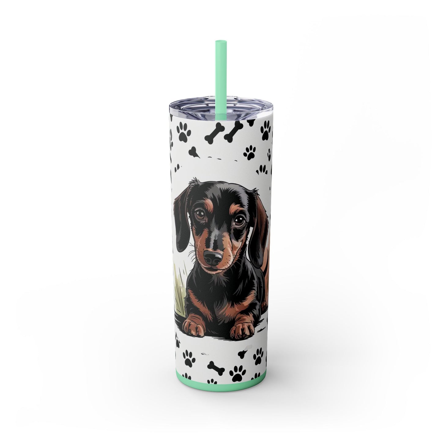 Dachshund Paw Print Skinny Tumbler 20oz — Cute Wiener Dog Travel Cup with Straw