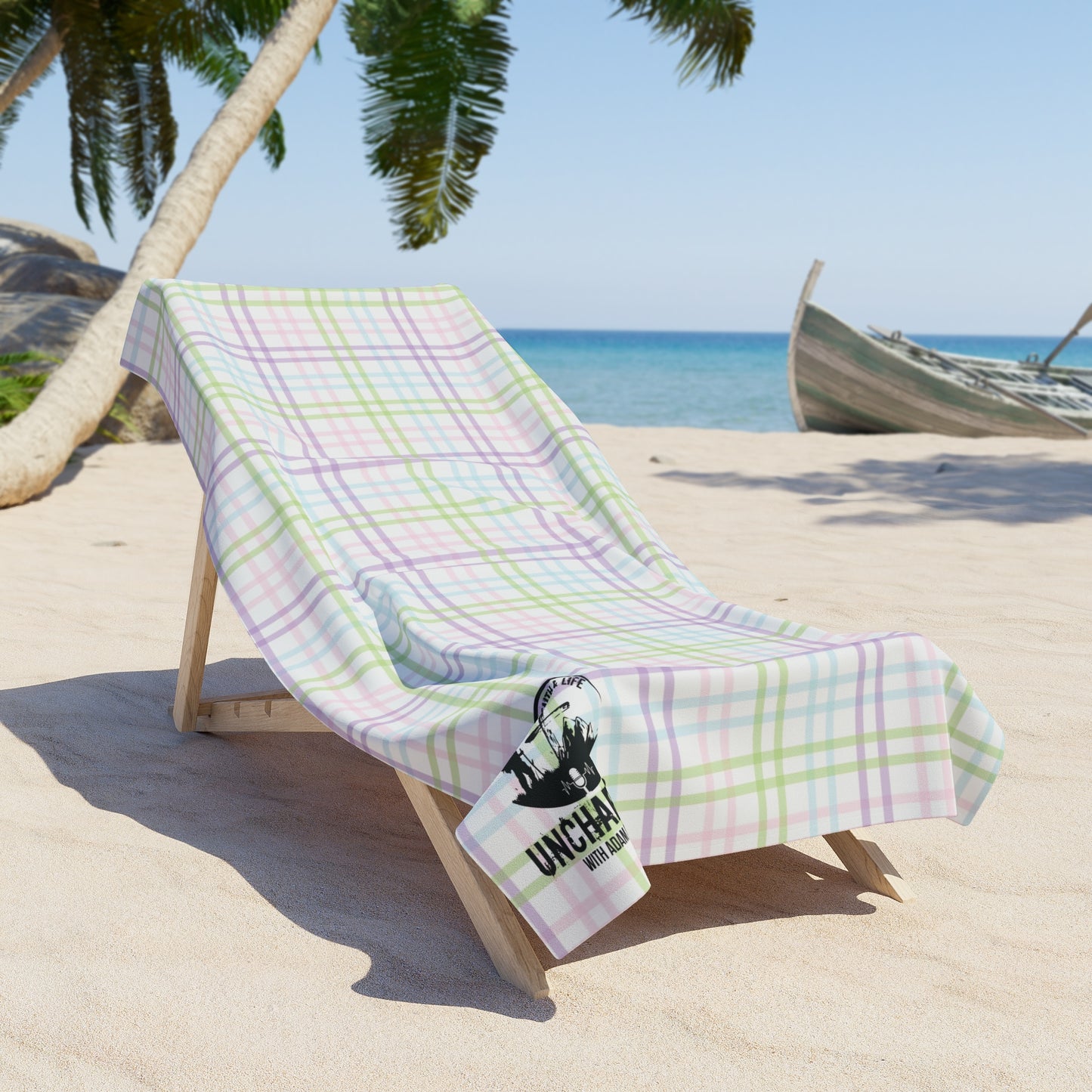 Pastel Plaid Beach Towel with World Traveler Logo