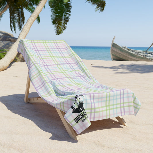 Pastel Plaid Beach Towel with World Traveler Logo
