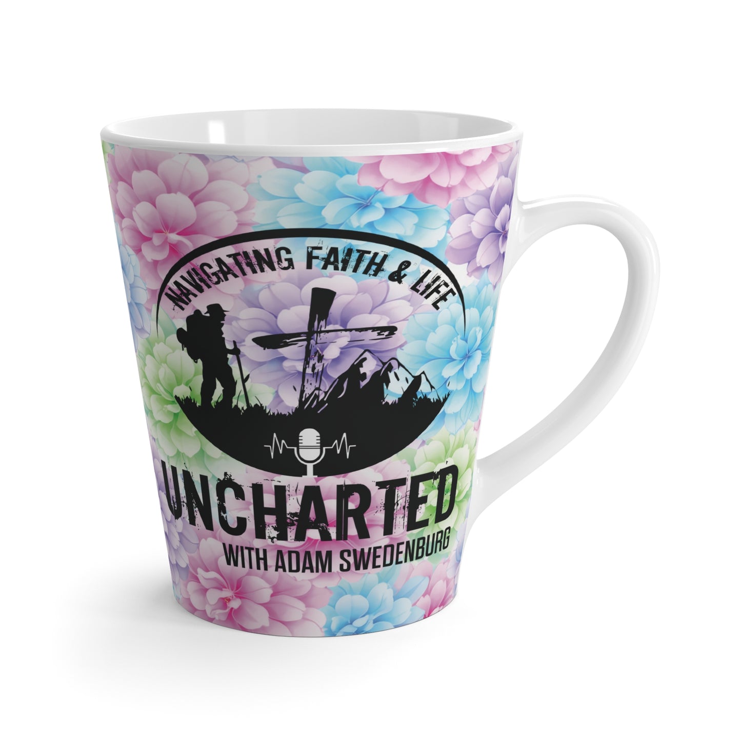 Latte Mug — "Uncharted with Adam Swedenburg" Floral Podcast Logo Mug