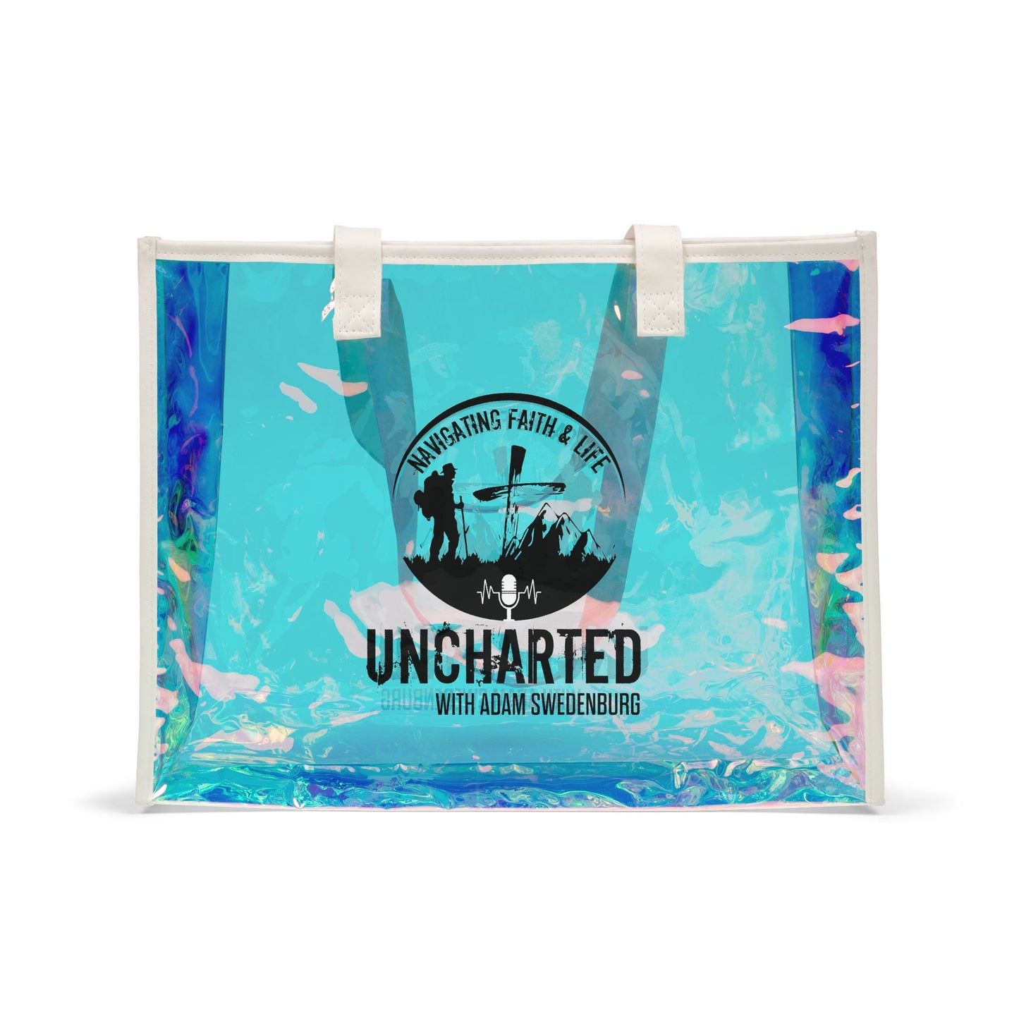 Holographic Beach Tote Bag — 'Uncharted' Clear Iridescent Carryall