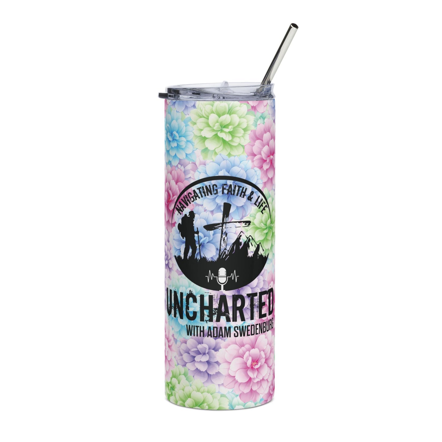 Uncharted Podcast Stainless Steel Tumbler – 20oz Floral Travel Cup
