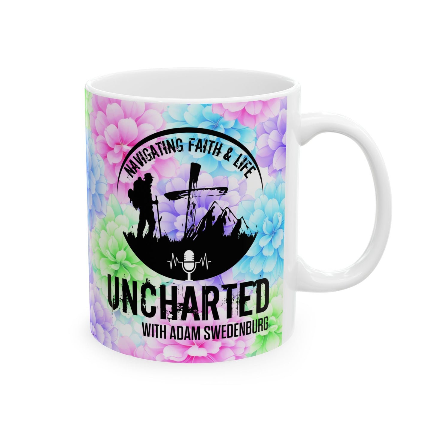 Motocross Uncle Mug — 'Uncharted' Skull Design on Pastel Floral 11oz/15oz Ceramic