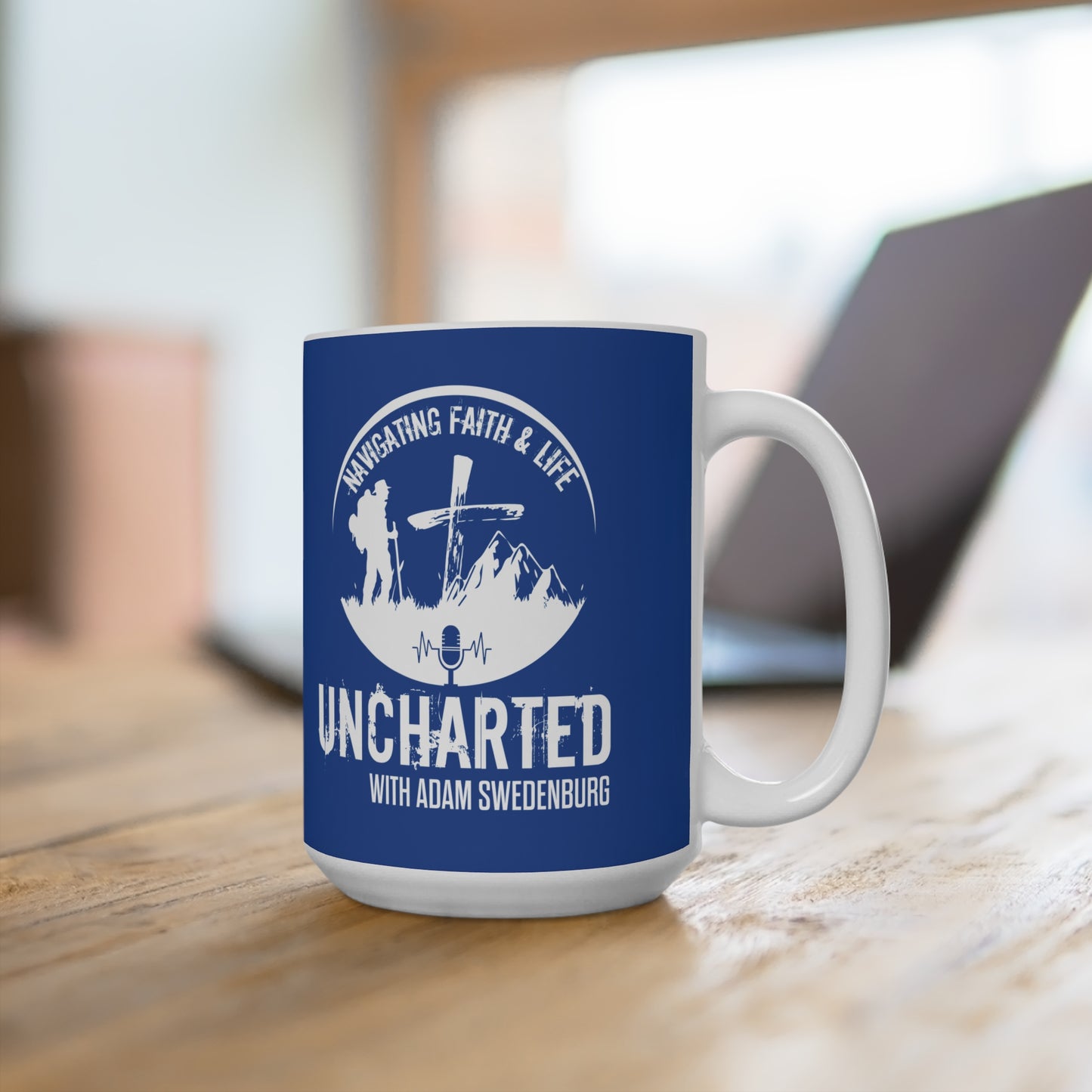 Uncharted with Adam Swedenburg 15oz Coffee Mug — Inspiring Faith & Life Podcast Design