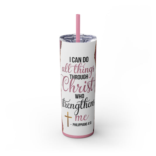 Christian Inspirational Skinny Tumbler, 20oz | Motivational Drinkware for Faithful Adventures, Gift for Her, Bible Verse