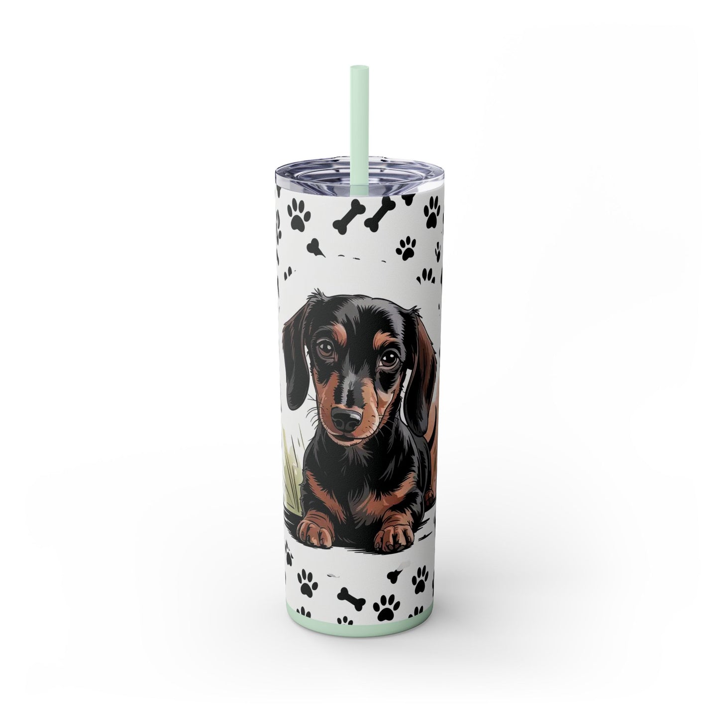 Dachshund Paw Print Skinny Tumbler 20oz — Cute Wiener Dog Travel Cup with Straw