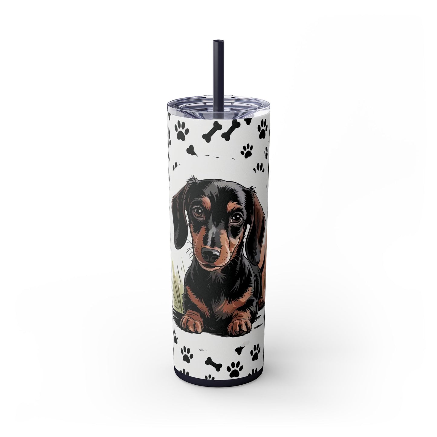 Dachshund Paw Print Skinny Tumbler 20oz — Cute Wiener Dog Travel Cup with Straw