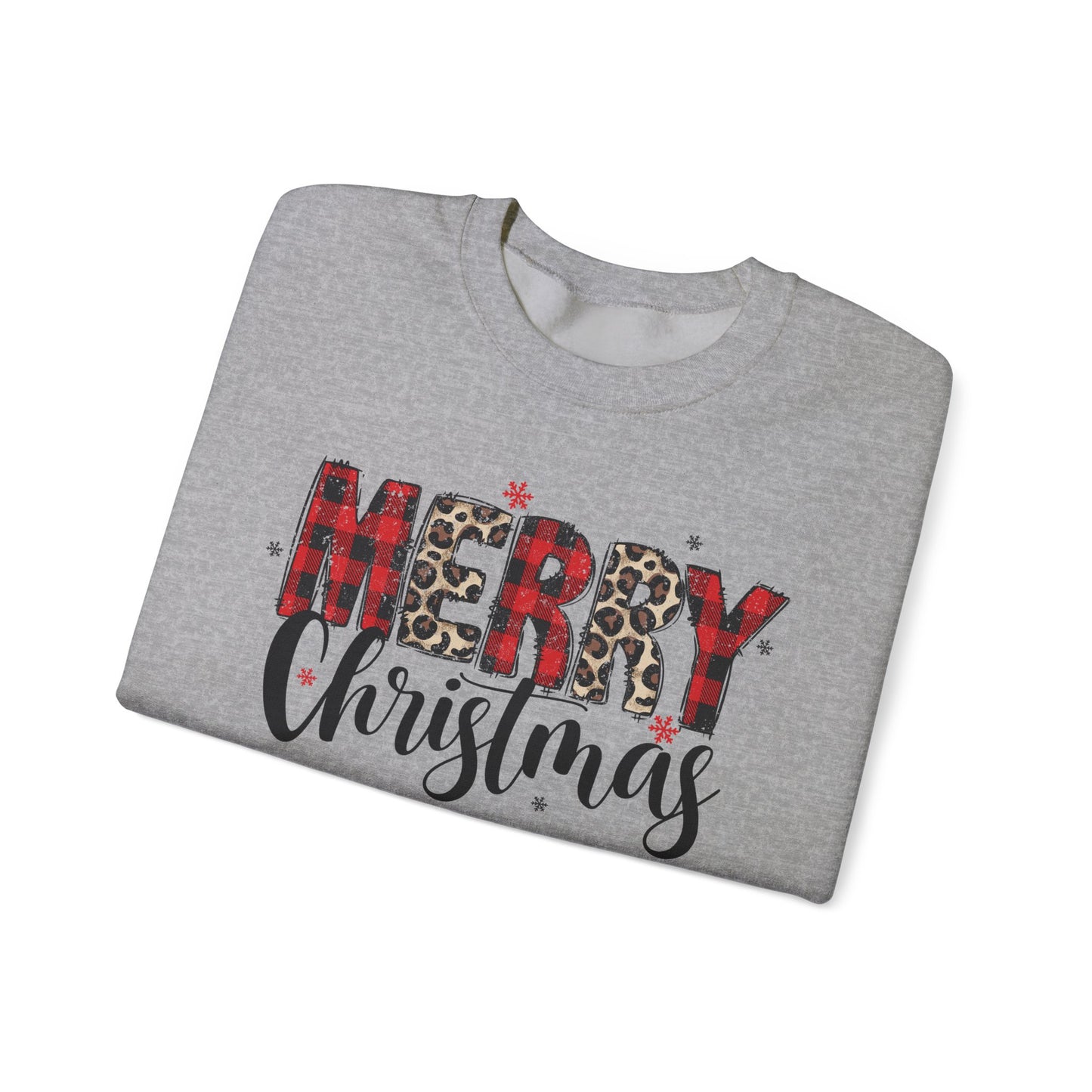 Christmas Sweatshirt - "Merry Christmas" Plaid & Leopard Holiday Crewneck