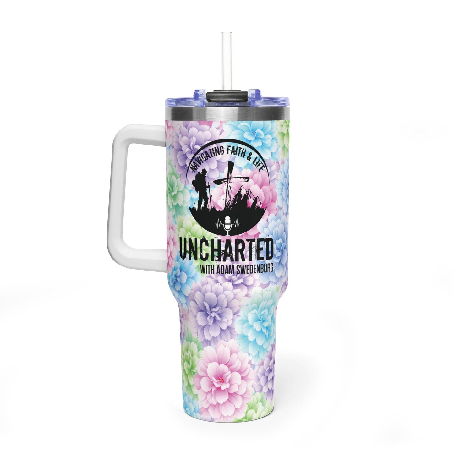 40oz Floral Vacuum Tumbler — "Uncharted" Podcast Design